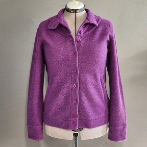 Ibex Carrie Merino Button-up Sweater/Cardigan, Purple, Size L